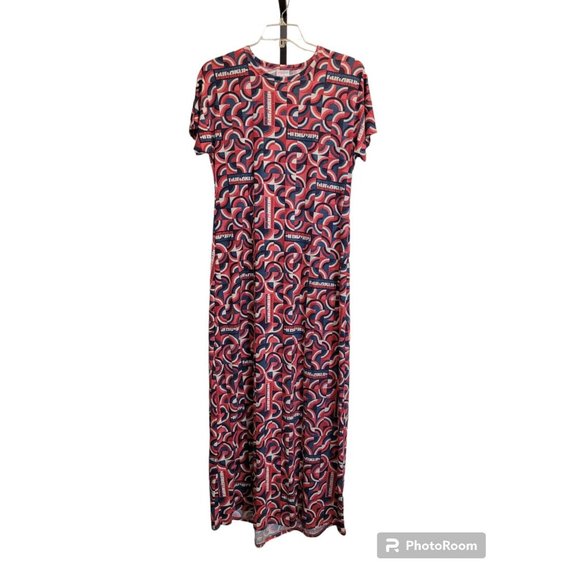 Lularoe Maria Long Maxi Dress Logo Print Geometric Womens Size Medium - Picture 1 of 8